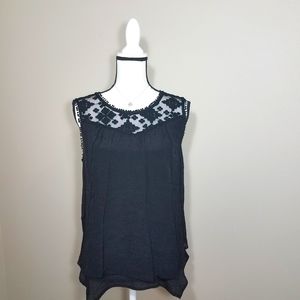 NWT Style & Co Black Lace Yoke Tank Sz PL